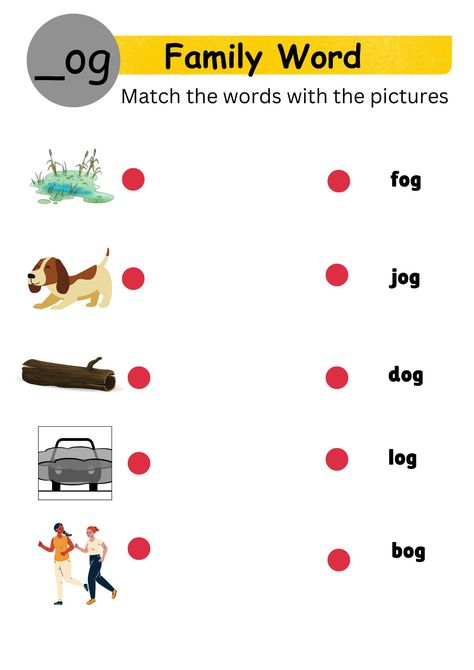 _og Family word matching worksheet Og Family Words Worksheet, Og Word Family Worksheets, Letter Song, Preschool Activity Books, Family Word, Word Family Worksheets, Family Worksheet, Cvc Word Families, Matching Worksheets