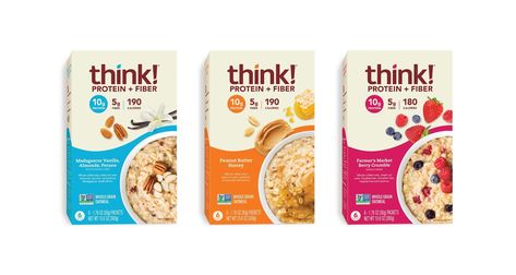 Redesign of think! Fiber and Protein Oatmeal on Packaging of the World - Creative Package Design Gallery Oatmeal Packaging, Package Redesign, Power Bites, Fmcg Packaging, Cereal Packaging, Protein Cereal, Kids Packaging, Gluten Free Brands, Cereal Brands