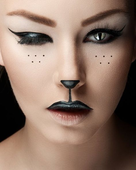 Frighteningly Awesome Halloween Makeup Ideas Black Cat Makeup, Extreme Make-up, Maquillage Halloween Simple, Beautiful Halloween Makeup, Cat Halloween Makeup, Fantasy Make-up, Halloweenský Makeup, Halloween Makeup Diy, Cool Halloween Makeup