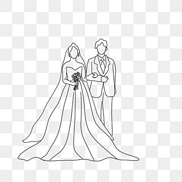 Married Drawing Couple, Cute Wedding Drawings Couple, One Line Wedding Drawing, Bride And Groom Line Art, Marriage Drawing Couple, Husband And Wife Drawing, Wedding Couple Line Art, Wedding Drawing Easy, Wedding Sketch Couple