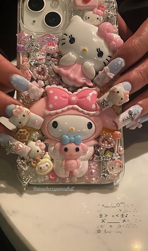 Junk Phone Case Ideas, Icing Phone Case, Sanrio Phone Case, Junk Phone Case, Hello Kitty Aesthetic Phone Case, Junk Phone Case Pink, Bling Phone Cases Diy, Kawaii Decoden Phone Case, Sanrio Decoden Case