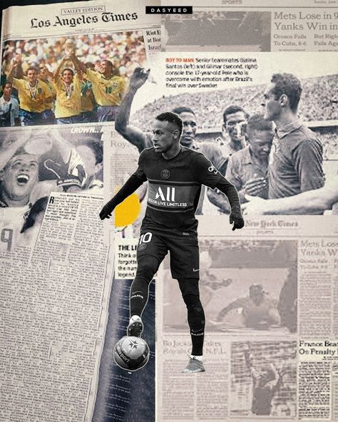 #neymar #brazil #football #newspaper #design #artwork Sports Collage Design, Vintage Football Poster, Neymar Artwork, Neymar Vintage, Aesthetic Football Wallpaper, News Collage, Football Newspaper, Football Graphic Design, Football Collage