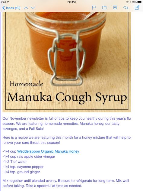 Manuka Honey, Homemade Remedies, Keeping Healthy, Us Foods, Syrup, Home Remedies, Honey, 10 Things