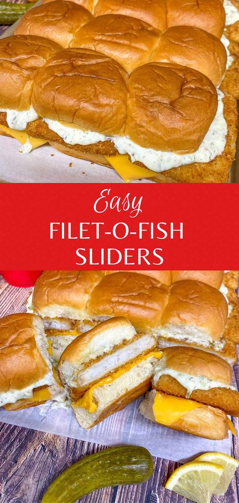 Filet-O-Fish Sliders Fish Filet Mcdonalds, Crab Sliders Kings Hawaiian, Sliders Recipes Pretzel Rolls, Cordon Blue Sliders, Deli Sliders Recipes Hawaiian Rolls, Fish Sliders Recipes, Fish Sliders Hawaiian Rolls, Filet Of Fish Sandwich, Sauce For Sliders