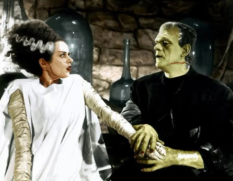 Boris and Elsa, The Bride of Frankenstein Frankenstein Wife, Bride Of Frankenstein Costume, Frankenstein Costume, Classic Monster Movies, The Bride Of Frankenstein, Frankenstein Art, Joker Comic, Bride Costume, Spooky Movies