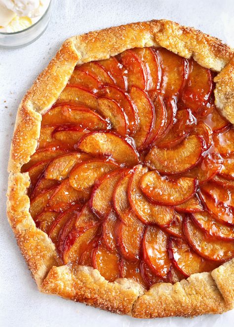 Peach Crostata Recipes, French Peach Pie, Peach Cherry Pie, Peach Gallette Recipe Pioneer Woman, Over Ripe Nectarine Recipes, Peach Tart Recipe, Peach Crostata, Peach Tart Recipes, Peach Galette Recipe