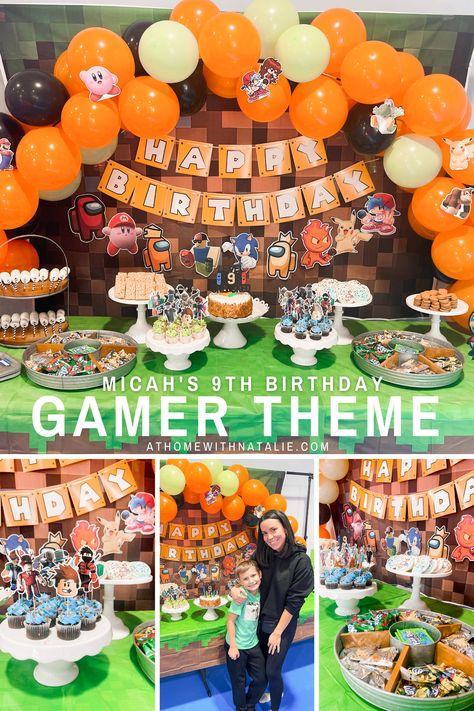 A mash up of all my son's favorite gaming characters! Epic gamer party-Roblox, Minecraft, FNF,Mario, Among Us, Pokemon and more! Gamer Birthday Food Ideas, Gamer Party Snacks, Among Us Birthday Party Food Ideas, Video Game Party Food Ideas, Gaming Party Food Ideas, Video Game Themed Food, Video Game Party Snacks, Gamer Party Food Ideas, Video Game Food Ideas