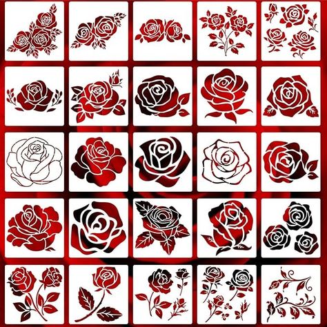 Amazon.com : Rose Flower Stencils 6inch Reusable Rose Stencils for Painting on Wood Canvas Wall Furniture Floral Stencil Border Flowers Templates for Crafts Decorations : Arts, Crafts & Sewing Cactus Stencil, Rose Stencils, Painting Cactus, Border Flowers, Wall Stencils Diy, Flower Stencils, Spring Drawing, Rose Stencil, Floral Stencil