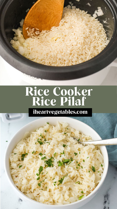 This delicious rice pilaf is made in a rice cooker for an easy, flavorful side dish! This is a mostly hands-off recipe, making it a perfect recipe for busy nights! Rice Pilaf With Orzo, Greek Rice Pilaf, Vegetable Rice Pilaf, Rice Cooker Rice, Quinoa In Rice Cooker, Roasted Tofu, Easy Rice Pilaf, Aroma Rice Cooker, Rice Pilaf Recipe