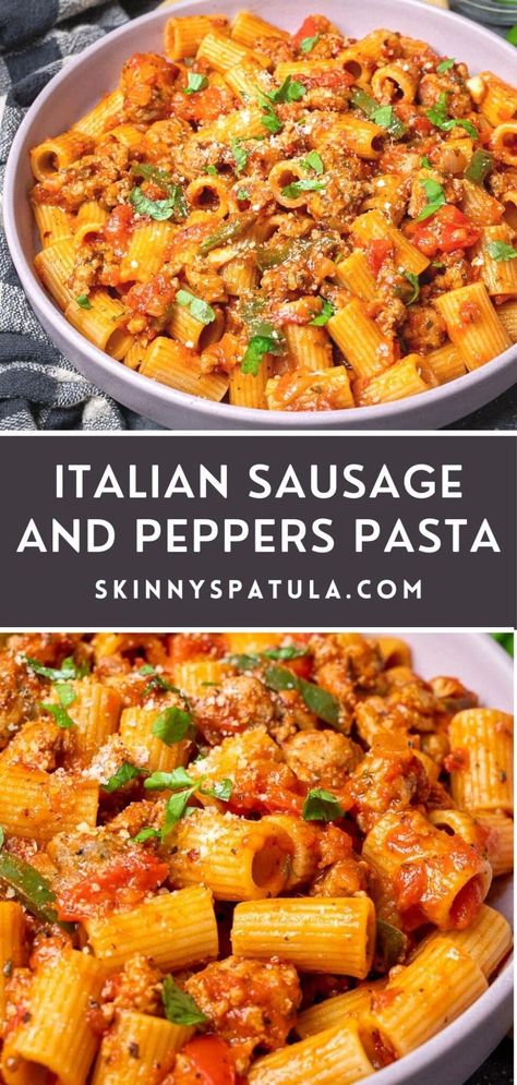 Pasta And Sausage Recipe, Pasta Sausage Peppers, Recipes Using Ground Hot Italian Sausage, Sausage And Pepper Pasta Recipes, Mild Italian Sausage Recipes Dinners Pasta Dishes, Sausage And Peppers Over Pasta, Sausage And Pepper Sauce, Sausage Peppers Pasta Recipes, One Pot Sausage And Peppers Pasta