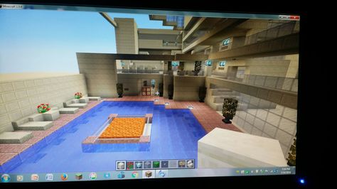 The health sauna, hot tub sits 120 and 2nd floor room is a bar Sauna Hot Tub, Minecraft House Designs, Minecraft House, Minecraft Houses, 2nd Floor, House Designs, A Bar, Hot Tub, Minecraft