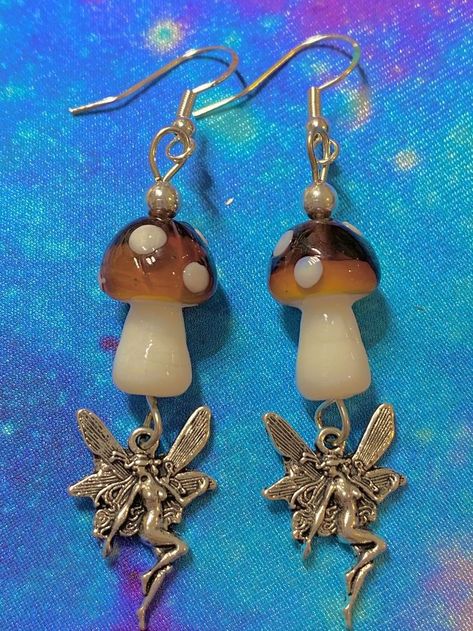 Fairy Grunge Earrings, Fairy Jewelry Aesthetic, Fairy Grunge Jewelry, Indie Earrings, Cottagecore Jewelry, Fairy Earrings, Weird Jewelry, Mushroom Fairy, Mushroom Earrings