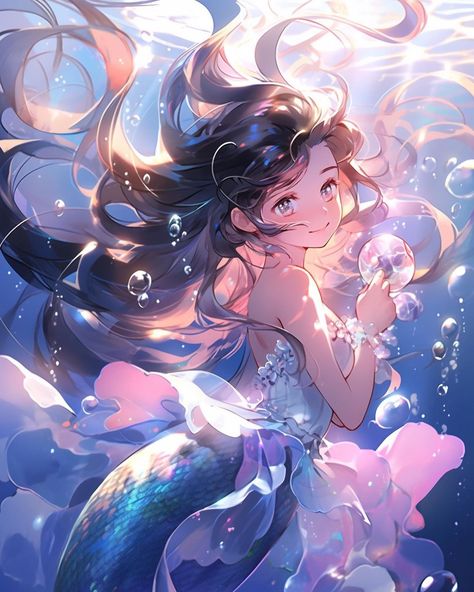 Anime Mermaid Female, Mermaid Anime, Princesas Disney Anime, Anime Mermaid, Anime Show, Anime Smile, Queen Anime, Mermaid Pictures, Disney Artwork