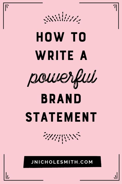 What is a brand statement and how do I get one? | This is a quick but value-packed step-by-step tutorial for writing your brand statement. You’ll learn the essential components every brand statement needs in order to resonate with your audience, and how to describe your mission powerfully in just a few words. Be sure to grab the FREE Brand Statement Worksheet to help you through the process! | J.Nichole Smith #jnicholesmith #brandingtips #brandstatement #entrepreneurtips #freeprintable How To Create A Brand Logo, Creating A Brand For Yourself, Linkedin Strategy, Brand Statement, Instagram Success, Beauty Entrepreneur, Brand Personality, Seo Basics, Brand Words