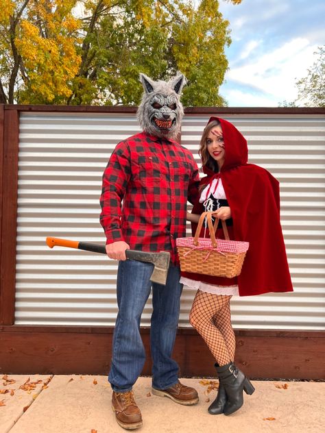 Couples Gory Costume, Lumberjack Halloween Costume Couple, Warm Halloween Costumes For Couples, Michael Meyers Couple Costumes, Halloween Costumes Couples Plus Size, Warm Couples Costumes, Disfraz Halloween Pareja Couple Costumes, Little Red And Wolf Costume Couple, Couples Costumes Plus Size