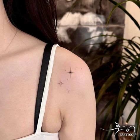 Sparkle Tattoo Design, The Star Tattoo, Star Tattoo On Shoulder, Nautical Star Tattoos, Front Shoulder Tattoos, Sparkle Tattoo, Small Star Tattoos, Basic Tattoos, Andrew Jones