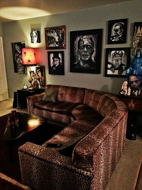 Goth Living Room Decor, Leopard Print Furniture, Goth Living Room, Gothic Living Room, Dark Home Decor, Goth Home Decor, Living Room Design Decor, Style Deco, Apartment Decor Inspiration