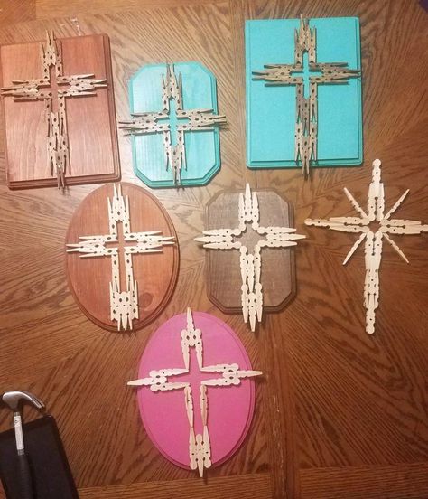 Images Clothespin Crafts For Adults, Clothespin Crosses, Crosses Designs, Clothespins Crafts, Diy Crosses, Wooden Crosses Diy, Clothespin Cross, Wooden Cross Crafts, Clothespin Diy Crafts