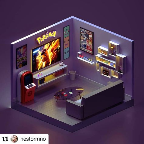 gamingsetups on Instagram: “Awesome Pokémon 3d room Follow @gamingforsetups for more 3d setups  Tag your friend Beautiful gaming setup rate this 1-10 🔥🔥 . . CREDIT TO:…” Pokemon Room, 3d Pokemon, Gaming Rooms, 3d Room, Recording Studio Design, Video Game Room Design, Video Game Rooms, Isometric Art, Bedroom Setup