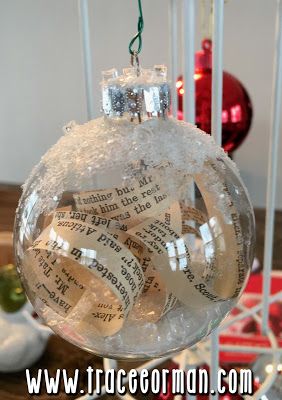 Literature-Inspired Ornaments  www.traceeorman.com History Ornaments, A Christmas Carol Themes, Clear Christmas Ornaments, Christmas Ornament Template, Book Christmas Tree, Merry Christmas Baby, Beautiful Ornaments, Book Page Crafts, English Dictionary