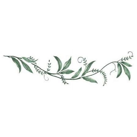 This stencil consists of 2 layers with the following dimensions: 21.5" W x 5.7" H. A willow leaf vine to use where you do not want a flower border but attractive leaves and vine. Color: Off-White. Painted Vines, Vines Art, Creations Logo, Leaves Stencil, Vines Design, Sunflower Stencil, Vines Pattern, Welcome Stencil, Leaves Border