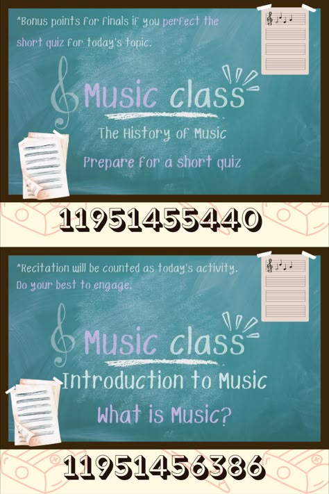 Add more subjects to your bloxburg school rps using these whiteboard and chalk board decals! New subjects: french class, music class, and drama class! WANT MORE TO MATCH? I have more whiteboard and chalkboard decals, check out my profile I made sections for it under the board "Bloxburg Decals" #roblox #bloxburg #bloxburgdecals #decals #bloxburgschoolboard #bloxburgschool #bloxburgwhiteboard #bloxburgchalkboard #bloxburgmusicclass #bloxburgfrenchclass #bloxburgdramaclass Roblox Chalkboard Decal, Bloxburg School Layouts 2 Story Big, What To Add To Your Bloxburg Town, Bloxburg School Floor Plans, Blocksburg School Decals, Bloxburg School Chalkboard Decals, Bloxburg Decals For School, Bloxburg Chalkboard Decal Codes, Bloxburg Building Ideas School