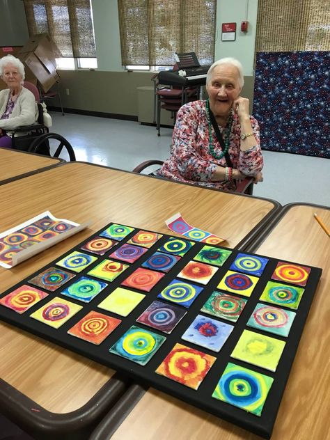 Kandinsky inspired color study 1-hour art project with seniors | Goodwerks Creative Easy Art Activities, Activities For Seniors, Group Art Projects, Collaborative Art Projects, Kandinsky Art, Art Projects For Adults, Study Project, Art Therapy Projects, Projects For Adults