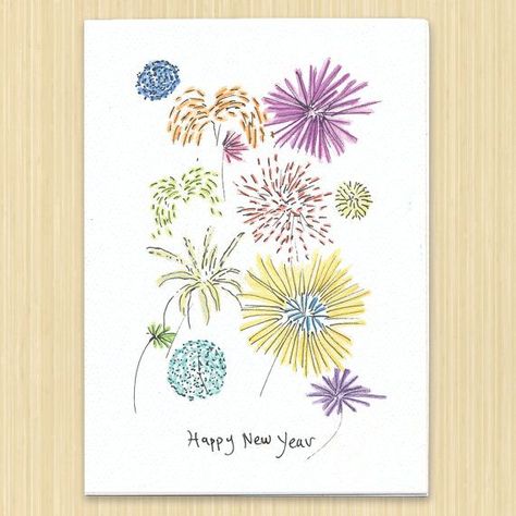 Watercolor Fireworks, New Year Cards Handmade, Watercolor Christmas Cards Diy, New Year Card Design, Happy New Year Greeting Card, Fireworks Art, Happy New Year Fireworks, Happy New Year Card, Cute Christmas Cards