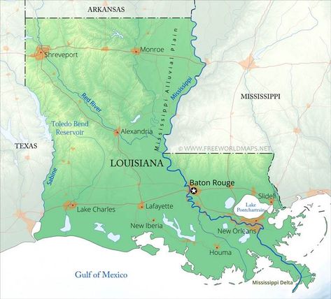 Morgan City Louisiana, Louisiana Nature, Map Of Louisiana, Fountainbleau State Park Louisiana, New Orleans Mississippi River, Louisiana Map, Geographical Features, Physical Map, Physical Features