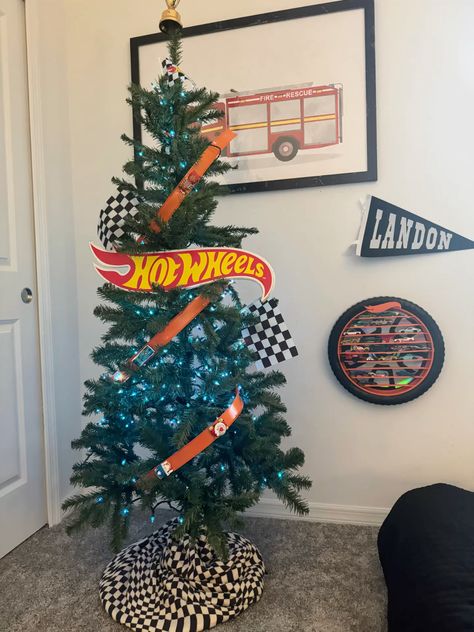 Diy christmas tree for my hotwheels obsessed kid, everything i used in link #hotwheels #hotwheelschristmas #christmastree #diychristmasdecor #diy #diymama Hot Wheels Christmas Tree, Christmas Tree Diy, Diy Christmas Tree, Tree Diy, Boy Mom, Room Themes, Pottery Barn Kids, Xmas Tree, Christmas Decor Diy