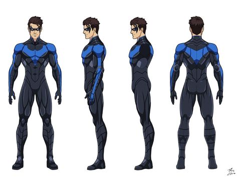 Nightwing Character Sheet, Superhero Turnaround, Nightwing Reference, Character Turn Around Sheet, Character Turnaround Male, Nightwing Design, Character Design Turnaround, Character Turnaround Sheet, Turnaround Character