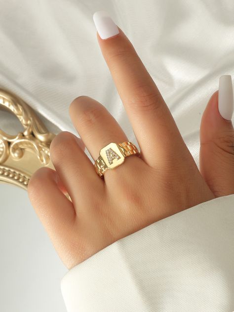 Initial Rings, Rings For Women Gold, Gold Initial Ring, Ring Settings Types, Letter Ring, Trendy Ring, Initial Ring, Cuff Rings, Ring Watch