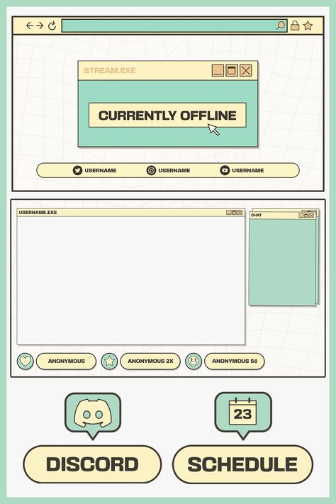 Make your stream stand out with this Retro Twitch Package! Pack Includes: 4 Customizable Screens, 2 Customizable Overlays, 2 Customizable Webcam Frames, 25 Panels, 6 Animated Alerts. Available now on my Etsy Shop OhNoTheMushroomFell 💜 #twitch #twitchpanels #streaming Retro Twitch Overlay, Retro Stream Overlay, Streaming Ideas, Twitch Scenes, Twitch Package, Twitch Streaming Setup, Web Ideas, Twitch Streaming, Game Gui
