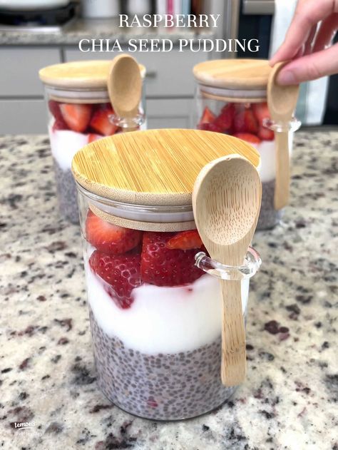 Raspberry Chia Pudding Parfaits 💕 | Article posted by Kelsey Riley | Lemon8 Chia Seed Diet, Chia Seed Yogurt, Raspberry Chia Pudding, Chia Yogurt, Chia Parfait, Yogurt Parfait Recipe, Breakfast In A Jar, Pudding Parfait, Snack Smoothie