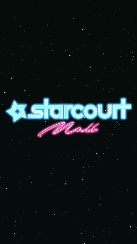 neon-starcourt-mall-sign-over-black-background-with-white-dots-stranger-things-3-wallpaper Stranger Things 3 Wallpaper, Stranger Things Iphone Wallpaper, The Upside Down Stranger Things, Upside Down Stranger Things, Starcourt Mall, Eleven Mike, Stranger Things 3, Black Background, Stranger Things