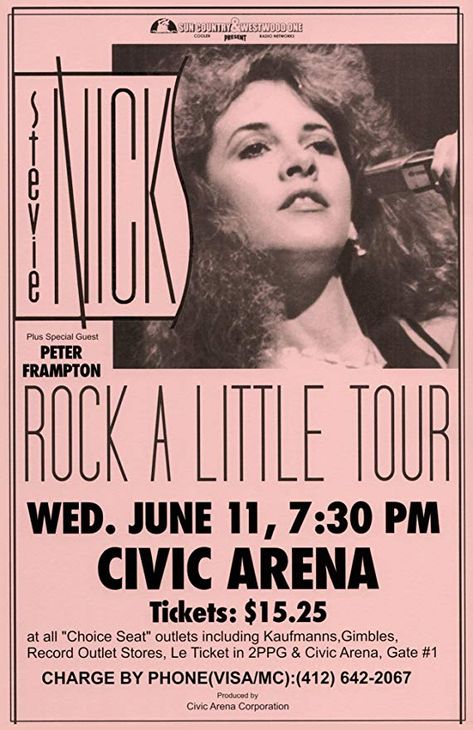 AmazonSmile: Stevie Nicks Rock a Little Tour Live 1986 Retro Art Print - Poster Size - Print of Retro Concert Poster - Features Sharon Celani, Waddy Wachtel, Lori Nicks, Carlos Rios, Al Ortiz, Jimmy Paxson, Darrell Smith and Brett Tuggle.: Posters & Prints Peter Frampton, Music Concert Posters, Stevie Nicks Fleetwood Mac, 11x17 Poster, Band Poster, Ticket Stubs, Poster Size Prints, Concert Poster, Tour Posters