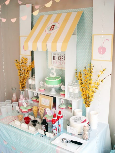 Ice Cream Parlor Birthday Party via Kara's Party Ideas | KarasPartyIdeas.com (25) Ice Cream Parlor Party, Ice Cream Birthday Party Theme, Ice Cream Station, Ice Cream Party Theme, Mint Cake, Ice Cream Birthday Party, Ice Cream Theme, Ice Cream Social, Cakes And Cupcakes