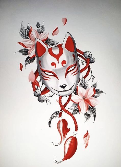 Mask Draw, Tato Geisha, Small Japanese Tattoo, Japanese Fox Mask, Geisha Tattoo Design, Henne Tattoo, Fox Tattoo Design, Asian Artwork, Pat Pat