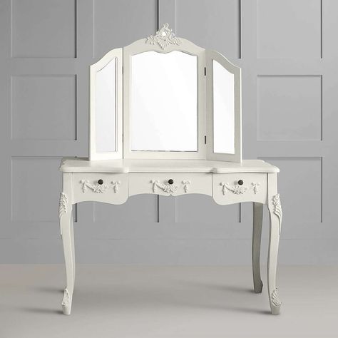 Toulouse White Large Dressing Table and Mirror | Dunelm Interior Delights, Mirrored Vanity Table, White Dressing Tables, Mirror Drawers, Makeup Vanity Set, Makeup Dressing Table, Vanity Table Set, Set Sofa, Vanity Makeup