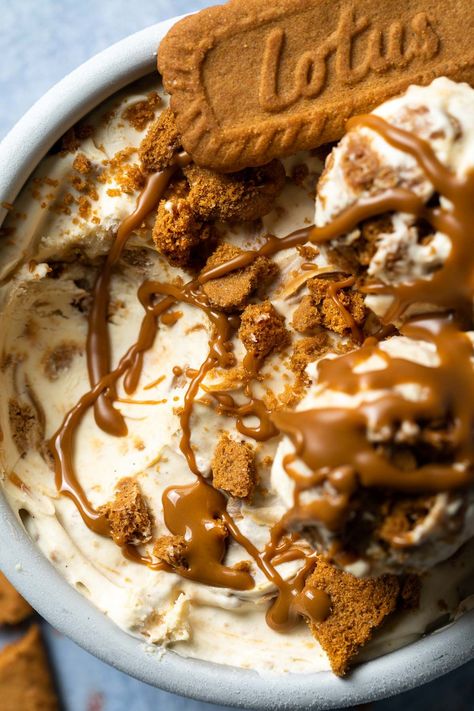 No Churn Biscoff Ice Cream #icecream #nochurn #biscoff #condensedmilk #frozentreat #dessert #dessertrecipe | Mrs Jones's Kitchen Speculoos Ice Cream, Biscoff Ice Cream, Cream Photography, Frozen Treats Recipes, Ice Cream Photography, Biscoff Biscuits, Biscoff Cookie Butter, Biscoff Cookies, Lotus Biscoff