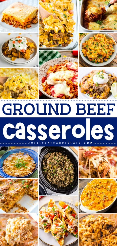 Have a freezer stocked with ground beef? Make one of these easy and hearty ground beef casseroles! They are a perfect easy dinner, great making freezer meals and fuss free! Ground Chuck Casserole Recipes, Beef Casserole Freezer Meal, Ground Beef Recipes For Large Groups, Easy Dinner Idea With Ground Beef, Easy Casserole Recipes For Dinner Make Ahead Ground Beef, Ground Beef Soups And Casseroles, Simple Ground Beef Casserole Recipes, Make Ahead Casseroles Dinner Ground Beef, Ground Beef Dump Meals