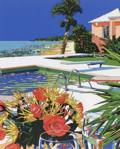 Bermuda Island, Pop Illustration, Beach Illustration, Retro Futurism, Retro Art, Artist Art, Aesthetic Art, Swimming Pool, Palm Trees