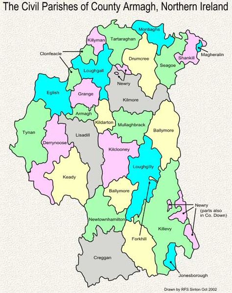 Sinton Family Trees - Map of the Civil Parishes of Co. Armagh Genealogy Ireland, Genealogy Map, Genealogy Ideas, Irish Genealogy, Tree Map, Family Projects, Armagh, Irish Landscape, Irish Roots