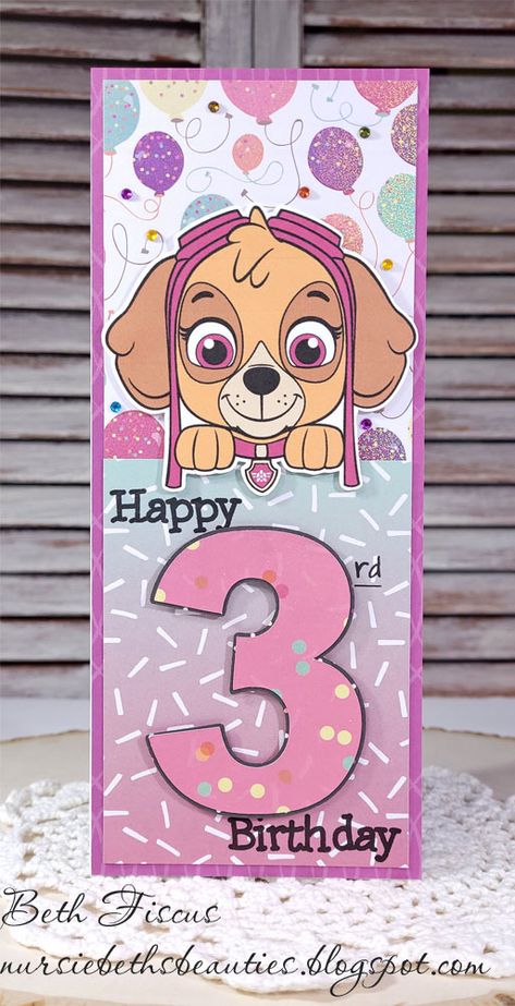 Paw Patrol Cards Handmade Happy Birthday, 3rd Birthday Card Ideas, Birthday Cards For Girls Kids, Paw Patrol Birthday Card, 3rd Birthday Card, Girls 3rd Birthday, Old Birthday Cards, 1st Birthday Party For Girls, Card Design Handmade