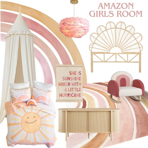 Toddler Room Ideas Girl Boho, Toddler Boho Bedroom Girl, Boho Rainbow Girls Bedroom, Pink Rainbow Bedroom, Boho Rainbow Unicorn Bedroom, Toddler Girl Room Rainbow, Pink Rainbow Room, Boho Rainbow Kids Room, Girls Rainbow Bedroom Ideas