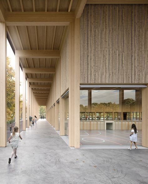 Wood Facade, Sports Hall, Timber Architecture, Architectural Competition, Wood Architecture, Brick Architecture, Sport Hall, Hall Design, 3d Modelling