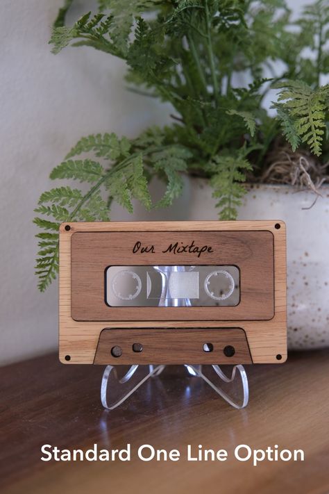 "The Modern Mixtape is the same size as a vintage cassette and comes with all the unique ability to express your feels through song and none of the risk of that old tape-deck eating your tape! Scanning the fully-customizable Spotify or QR code featured on the back of the Modern Mixtape will play whatever playlist your heart is ready to share! Personalize your gift with a special message engraved on the front and the link to your playlist on the back! Use the Personalization box to provide us wit Spotify Code, Award Plaque, Forever Gifts, Tape Deck, Valentines Gifts For Boyfriend, Wooden Dollhouse, Year Anniversary Gifts, Gift For Music Lover, Art Objects