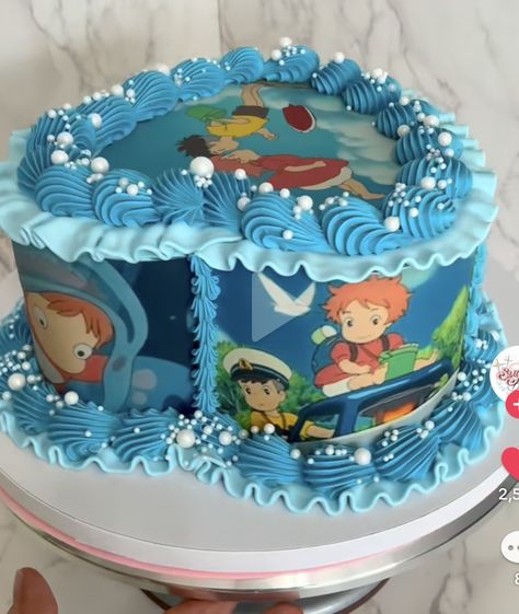 Ponyo Studio Ghibli Cake, Ponyo Cakes, Studio Ghibli Cake, Ghibli Cake, Ghibli Birthday, Anime Cake, Creative Birthday Cakes, Pretty Birthday Cakes, Cute Birthday Cakes