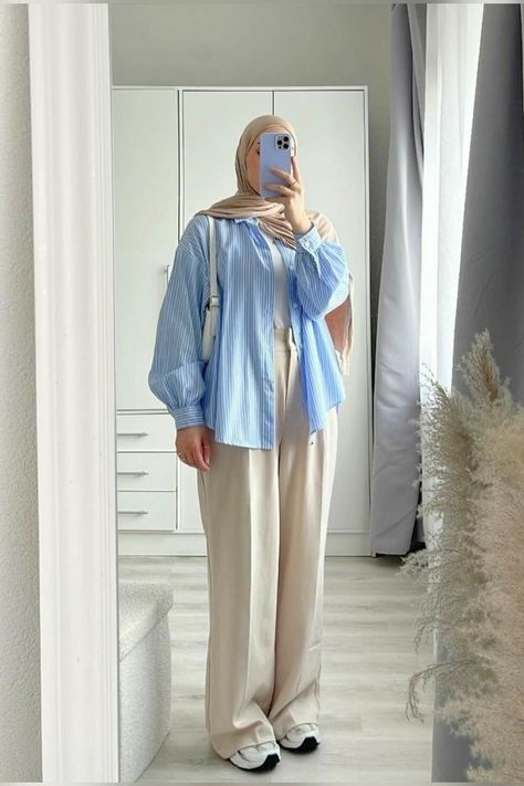 Blue Chemise Outfit, Hijab Outfit Summer, Stylish Outfits Casual, Hijab Fashion Summer, Hijab Simple, Estilo Hijab, Modest Casual Outfits, Stile Hijab, Simple Hijab