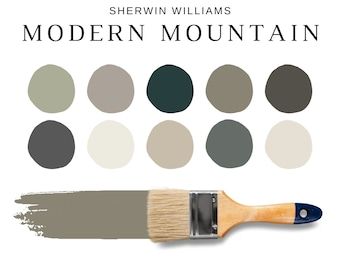 Sherwin Williams Mountain Oasis Paint Palette, Mountains, Neutral Paint Color, Room Paint Color, House Paint Palette, Boho Paint Color - Etsy Log Cabin Paint Colors, Origami White Sherwin Williams, Cabin Color Palette, Cabin Paint Colors, Boho Paint Colors, Military Paint, Modern Rustic Cabin, Resort Interior Design, Sherwin Williams Color Palette